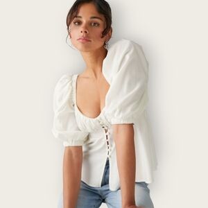 NWT FOR LOVE AND LEMONS AMANDA BUSTIER PUFF SLEEVE TOP BLOUSE